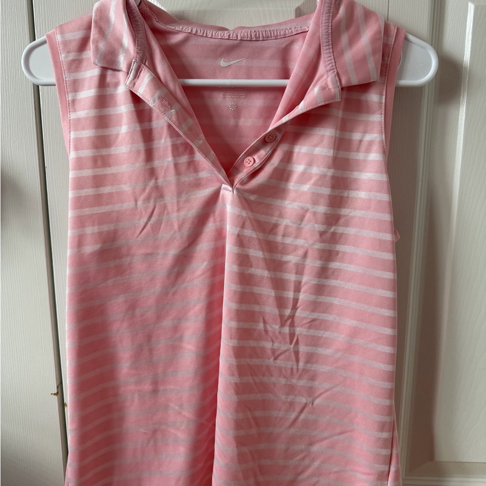 Nike Pink and White Dri-FIT Polo
